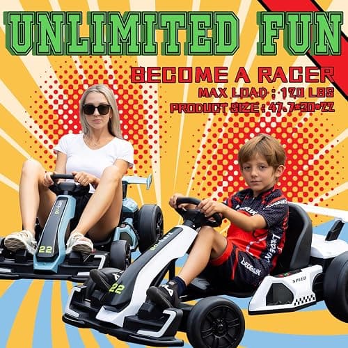 KerryYoo K61 Go Kart Electric Drift Kart with Length Adjustable Seat, 24V Outdoor Ride on Toy with 4 Speed Mode, Crazy Cart for Kids 6-12 Years Old, Fast 300W Motor, 8.5 MPH, Bluetooth - Blue thumbnail 6