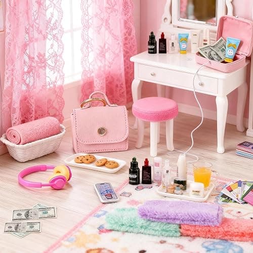 116Pcs Dollhouse Mini Accessories Set - Makeup Tools Bathroom Toiletries Handbag for DIY Micro Scene Decoration Simulation Shampoo Hair Dryer Cosmetic Brush for Bedroom Girl Novelty Toy Jewelry Box thumbnail 4