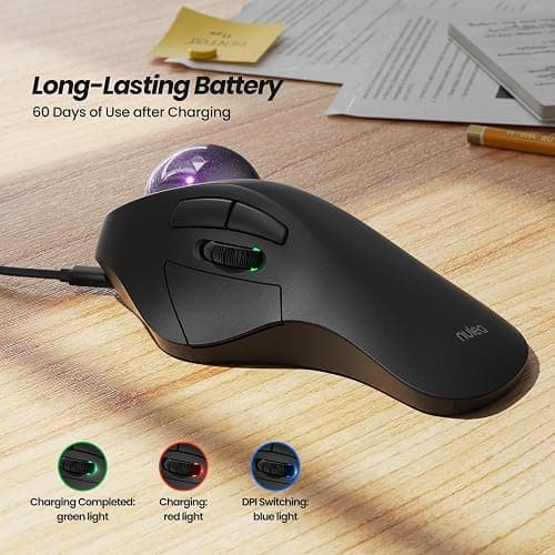 Nulea Wireless Ergonomic Trackball Mouse, Rechargeable, Bluetooth Rollerball Mouse, 44mm Index Finger Trackball, 5 Adjustable DPI, Compatible with PC, Laptop, iPad, Mac, Windows, Android thumbnail 5