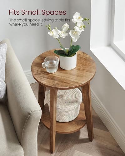 VASAGLE MAEZO Collection - Side Table, 2-Tier Small Round End Table, Nightstand with Tapered Legs, Curved Transitions, for Small Spaces, Living Room, Bedroom, Honey Brown ULET283T41 thumbnail 7