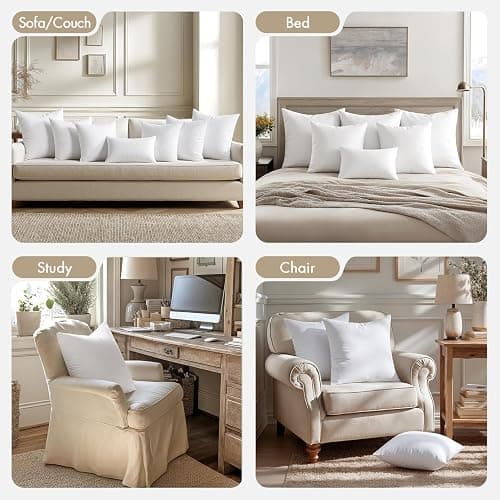 MIULEE Pillows Inserts, Pack of 4 18x18 Inch 100% Virgin Microfiber Filling Throw Pillows for Bed Couch Sofa thumbnail 6