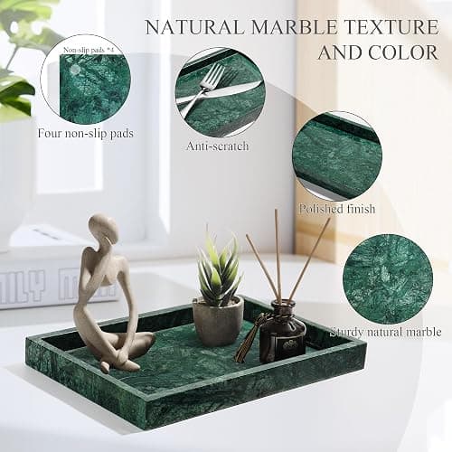 YMXYJM Real Natural Marble Tray for Bathroom, Genuine Marble Stone Vanity Tray, Luxury Storage Trays for Kitchen, Vanity, Home Decor, Dresser, Non-Resin/Non-Ceramic, 12"x 8"x 1.2", Dark Green thumbnail 6