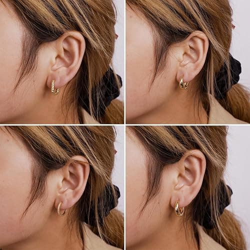 MIDEEO Gold/Sliver Chunky Hoop Earrings Set for Women, 14K Gold Plated Twisted Huggie Hoop Earring Hypoallergenic Thick Open Lightweight Chunky Hoop Earrings Jewelry for Gifts thumbnail 5
