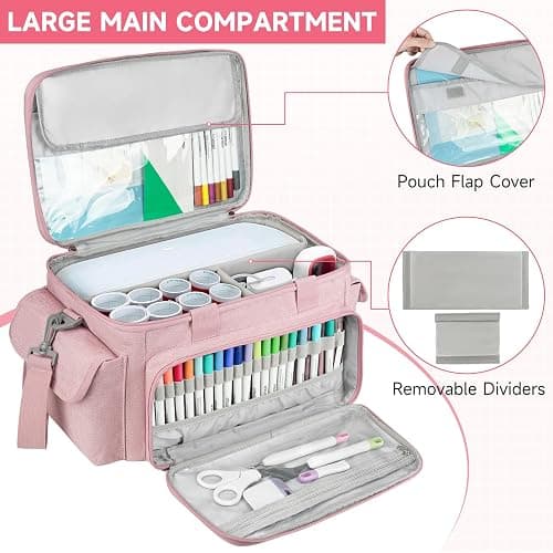 LEFOR·Z Carrying Case Compatible with Cricut Joy Xtra,Protable Travel Storage Bag with Removable Dividers Fits for Cricut Joy Xtra Accessories and Supplies,Pink thumbnail 4