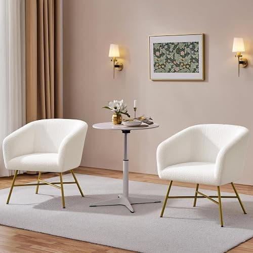 Yaheetech Boucle Tub Chair, Upholstered Vanity Chair with Round Back, White | Modern Armchair with Integrated Backrest and Armrests, Thick Padded Seat and Adjustable Foot Pads for Living Room Bedroom thumbnail 8