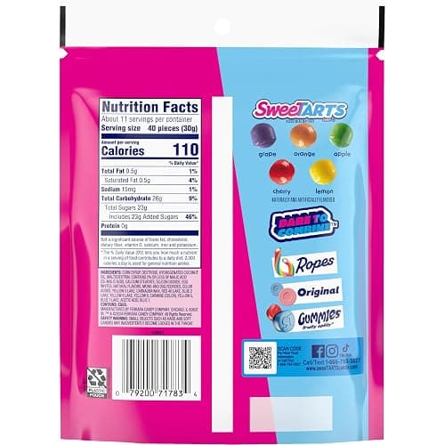 SweeTARTS Mini Chewy Candy, Mixed Fruit Flavors (Cherry, Grape, Lemon, Apple & Orange), Sweet & Tart Chewy Candy, 12 oz Bag thumbnail 8