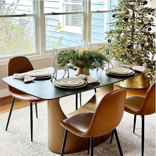 POVISON 71" Modern Dining Table for 6, Matte Black Heavy-Duty Dining Table, Sintered Stone Dining Tabletop with Bronze Carbon Steel Pedestal, 71 inch Rectangle Dining Room Table (Table Only) thumbnail 8