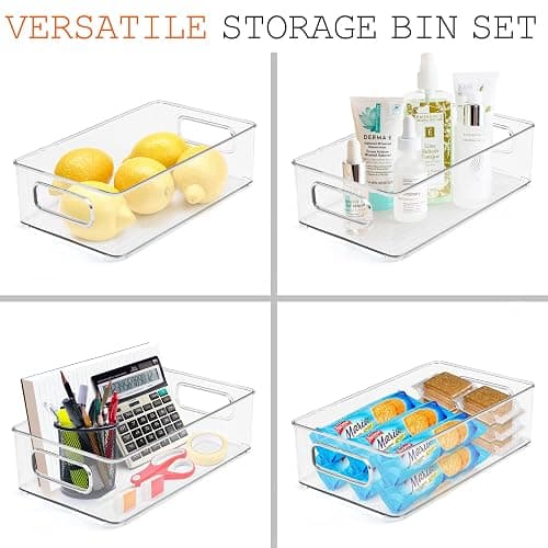 LotFancy Refrigerator Organizer Bins, 4 Pack,10x6x3 in, BPA Free Clear Plastic Storage Bins for Pantry Organization, Stackable Containers with Handles for Fridge, Kitchen Drawer, Freezer, Cabinet - 10'' x 6'' x 3'' thumbnail 7
