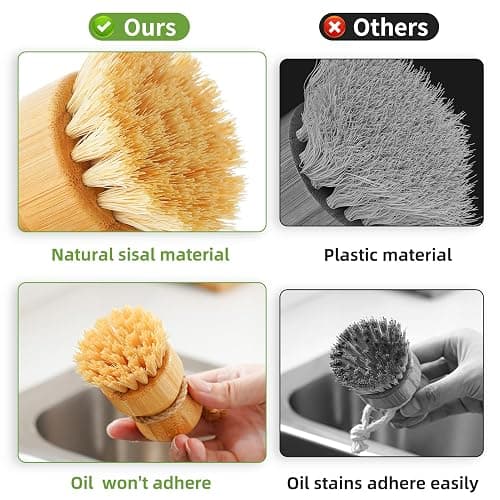 Bamboo Dish Scrub Brushes,Kitchen Wooden Cleaning Scrubbers Set for Washing Cast Iron Pan/Pot, Natural Sisal Bristles, Set of 3 thumbnail 4