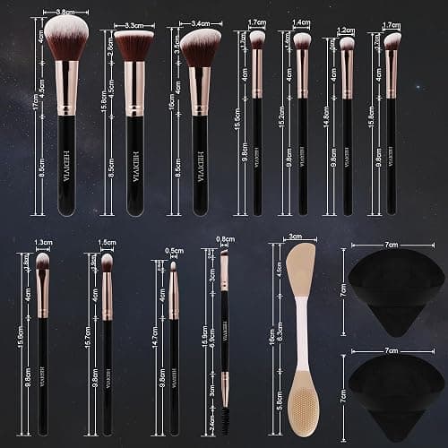 HEDIVIA Black Makeup Brushes Set 14 Pcs Professional, Premium Synthetic Foundation Makeup Brush Concealer Powder Blush Eyeshadow Brushes with 2 Powder Puff & Dual-ended Mask Applicator.Gifts for Girls thumbnail 7