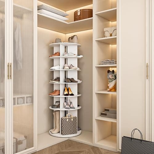 Runboll 6-Tier Rotating Shoe Rack Tower Spinning Shoe Display Lazy Susan Storage Tower, Free Standing 360 Revolving Shoe Organizer for Living Room Entryway Doorway thumbnail 3