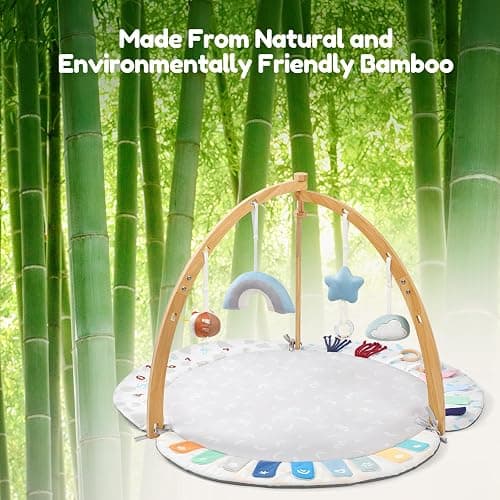 EXIN DECHEN Baby Play Gym & Activity Mat,Natural Organic Bamboo Frame with 4 Detachable Sensory Toys,Tummy Time Mat,Play Mat for Babies 0-6 Months,Newborn Play Mat,Baby Essentials Gifts thumbnail 8