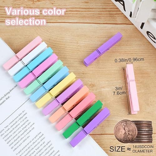 Phinus 72 Pcs Wooden Clothes Pins, 2.9 Inch Clothes Pins for Hanging Clothes, Pictures, Photos, Classroom, Crafts, Decoration, Colorful Clothespins Heavy Duty(Pastel Color) thumbnail 4