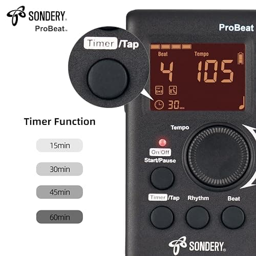 Sondery Digital Metronome Rechargeable English Vocal Counting with Timer Function for Piano Guitar Drum and All Instruments thumbnail 5