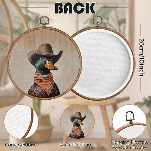 BCUANGD Western Hunting Round Wall Art Decor - Retro Duck Neutral Wall Art Canvas Frame Artwork Prints, Rustic Vintage Country Round Wall Hanging Decorations for Home Farmhouse Bedroom, 10"x10" thumbnail 7