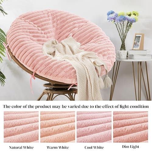 HOMBYS Fluffy Shaggy Cover for Papasan Chair Cushion, Plush Faux Fur Slipcover ONLY, (Without Cushion) Removable Soft Papasan Cushion Covers with 8 Ties, (Pink, 50"x50") thumbnail 4