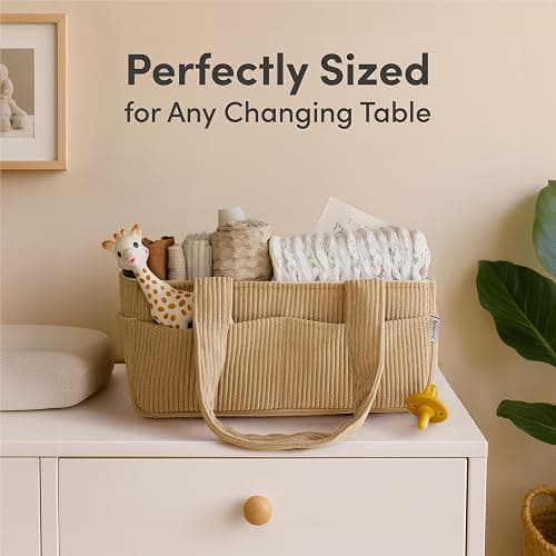 PUTSKA Baby Diaper Caddy Organizer for Changing Table – Stylish Nursery Storage Basket, Newborn Essentials, Baby Shower Gifts and Registry Must-Haves for Boy or Girl, Car Diaper Caddy, Corduroy Mocha thumbnail 4