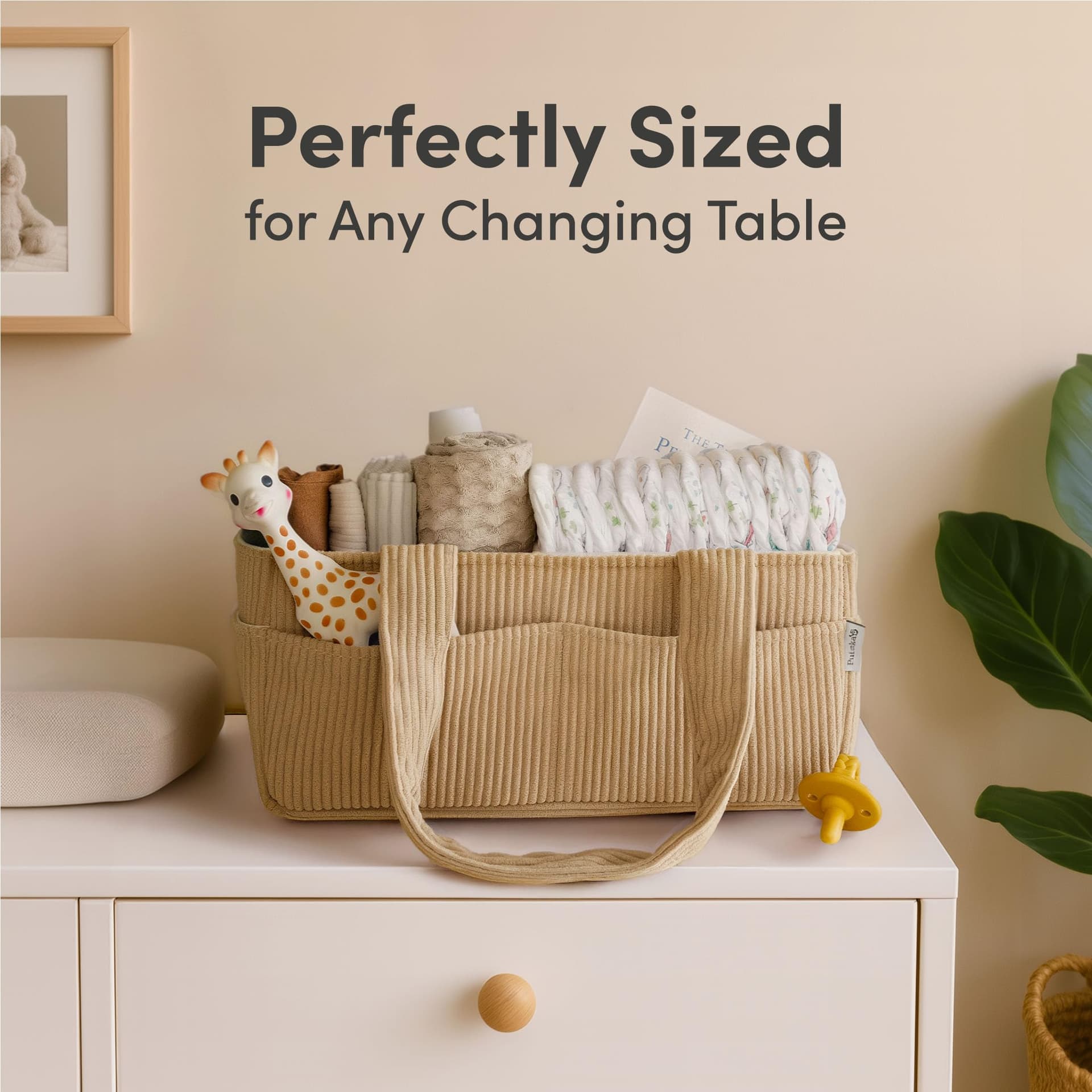 PUTSKA Baby Nappy Caddy Organiser for Changing Table – Stylish Nursery Storage Basket, Newborn Essentials, Baby Shower Gifts and Registry Must-Haves for Boy or Girl, Car Nappy Caddy, Corduroy Mocha thumbnail 4