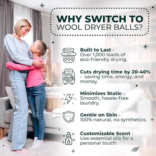 No More Dryer Sheets! XL Wool Dryer Balls 6-Pack, Reusable Laundry Softener & Static Reducer, Eco-Friendly, Long-Lasting, Safe for Sensitive Skin thumbnail 6