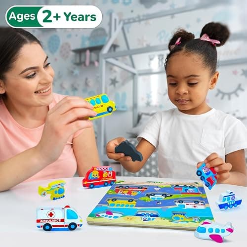 Jumbo Wooden Puzzles, Vehicle Puzzles Toys for Toddlers 2-4, Learning Educational Toys for Toddler 2 3 4 Years Old Boys & Girls As Gifts, Montessori Puzzle Board for Baby and Kids by Lucas & Friends thumbnail 2