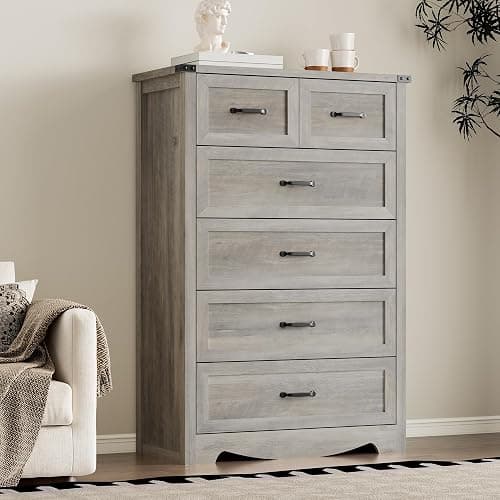 BORNOON Tall 6-Drawer Dresser for Bedroom, Modern Wooden Chest of Drawers with Metal Handles, Anti-Tipping Design, Sturdy and Stable Storage Organizer for Living Room, Entryway, Home Office thumbnail 7