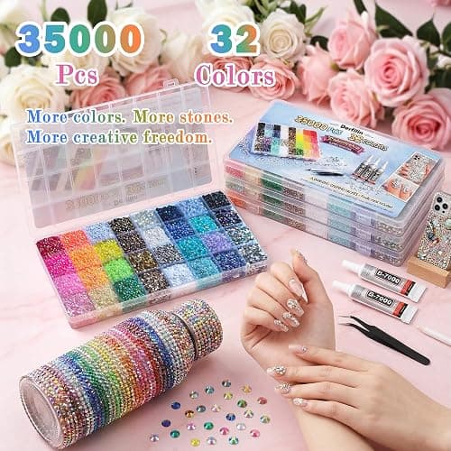 3500Pcs 32 Colors Rhinestones for Bedazzling, 3mm Multicolor Resin Flatback Gems for Diamond Art, Bedazzler Kit with 3Pcs 10ml B7000 Jewelry Glue for Crafting Nails Clothes Shoes Book thumbnail 3