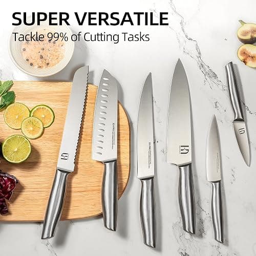 KnifeSaga Kitchen Knife Set 14 Piece Premium Japanese High Carbon Stainless Steel Knife Block Sets with Built-in Sharpener, Razor Sharp Knives Set for Kitchen, Quality Acacia Wood Block Knife Set thumbnail 8