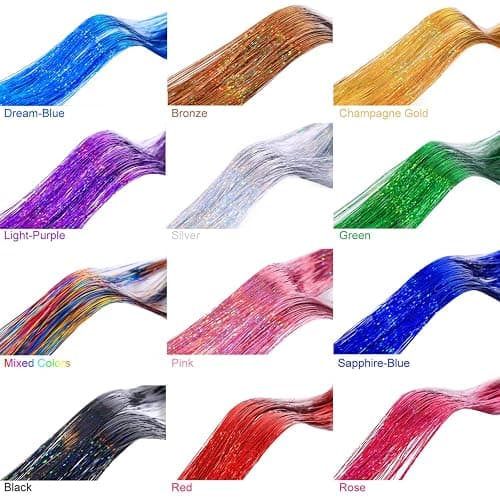 Hair Tinsel Kit with Tools and Instruction Easy to Use 12 Colors 2400 Strands 48 Inches Tinsel Hair Extensions for Women and Girls, Glitter Sparkling Shinny Fairy Hair Accessories for Party thumbnail 2