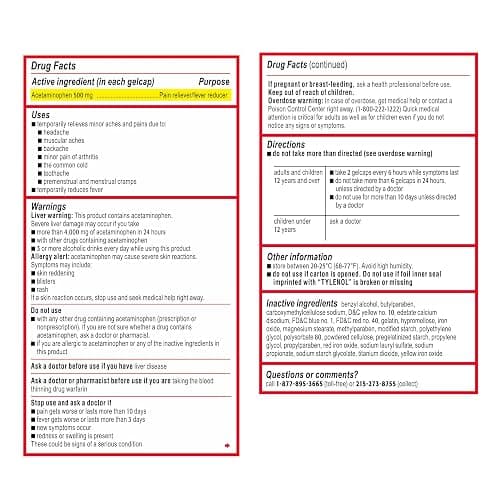 Tylenol Extra Strength Acetaminophen Rapid Release Gels, Fast, Strong Pain Relief, Fever Reducer Medicine, 500 mg Gelcaps with Laser‑Drilled Holes for Fast Release, Value Size, 225 Count thumbnail 9