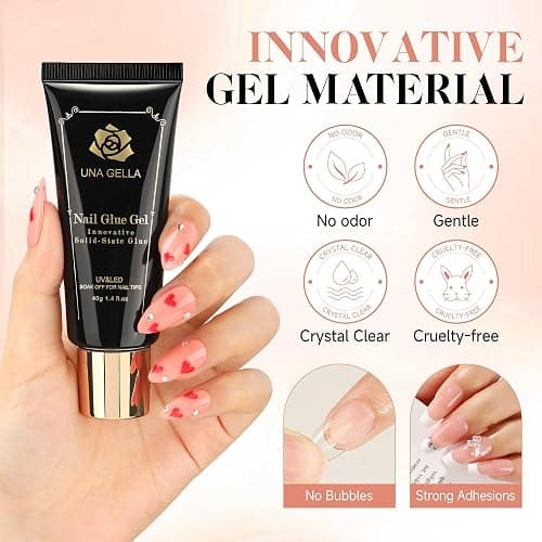 UNA GELLA Gel Nail Glue, Solid Nails Gl ue Gel 40ml Lamp Curing Needed Soak Off G LUE Strong Nail G LUE G el for Acrylic Fake Nails Tips Extension Press On Nails for Gelly Tips thumbnail 3