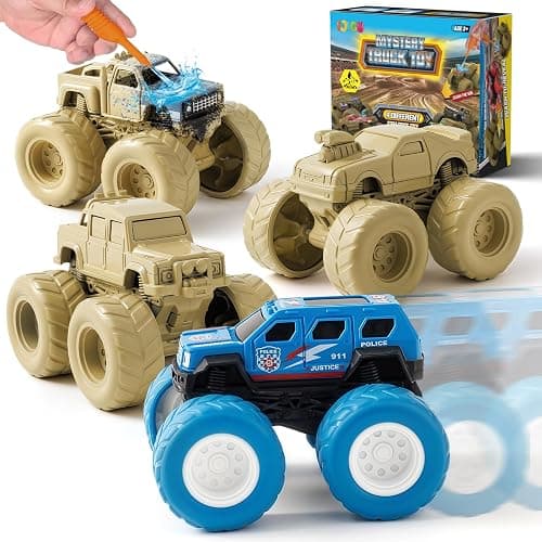 IJIGU Monster Truck Toys for 3 4 5 6 7 Year Old Kids, Wash to Reveal Monster Trucks for Toddlers, 4 Pack Toy Trucks with Realistic Mud Paint, Ideal Christmas, Birthday Gifts for Boys Grils - Image 1