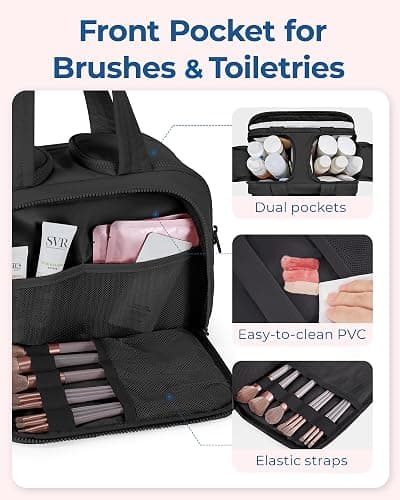 BAGSMART Travel Toiletry Bag, Lightweight Large Wide-open Travel Bag for Women, Puffy Cosmetic Makeup Bag Organizer with Handle for Accessories,Essentials, Toiletries, Black thumbnail 6