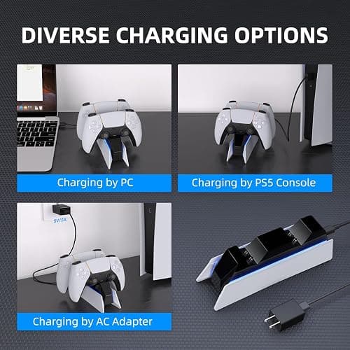 afbptek PS5 Controller Charging Station Dock, Dual Charging for Dualsense, playstation 5 Wireless Accessories with Blue LED ON/Off Automatically thumbnail 7