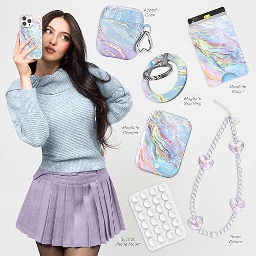 VELVET CAVIAR for iPhone 15 Plus Case Marble - Cute Protective Cover for Women - Compatible with MagSafe - 10ft Drop Tested - Holographic, Blue, Pink - 15 Plus - Holographic Moonstone Marble thumbnail 2