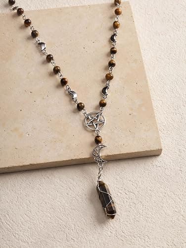 Sacina Gothic Emo Grunge Beaded Crystal Crescent Moon Pentagram Necklace, Gothic Goth Necklace, Halloween Christmas Jewelry Gift for Women thumbnail 7