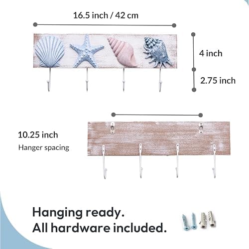 Tide and Tales Seashell Towel Rack, Beach Decor for Bathroom, Coastal Theme | 16.5", 3d Textured Seashells, 4 Strong Hooks, for Bathroom, Bedroom or Kitchen, Beach House Decor, Key Holder, Gift-Boxed thumbnail 3