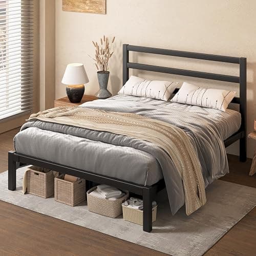 E-Motie Queen Size Bed Frame, Metal Platform Bed Frame with Headboard and Footboard, Underbed Storage Space, No Box Spring Needed, Easy Assembly,Black thumbnail 7