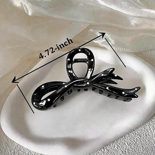 3 Pack Elegant Polka Dot Hair Claw for Women, Strong Hold Jaw Clips | Black & White, Bow & Claw Styles, Retro Chic Design, Soft Vintage Aesthetic thumbnail 7
