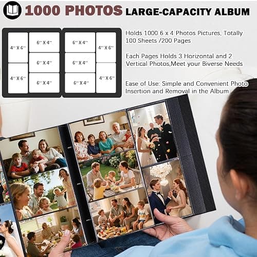 Extra Large Capacity Photo Album 4x6 1000 Pockets, Linen Cover and Front Window,Holds 1000 4x6 Horizontal and Vertical Photos,4 x 6 Picture Book for Family Wedding Anniversary Vacation (Black) thumbnail 7