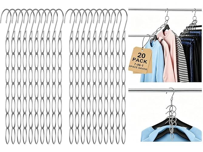 20PCS Heavy Duty Metal Space Saving Closet Chain Hangers | Retractable Multi-Loop Clothes Organizer for Home Wardrobe, Dorm & Travel | Durable Rust-Resistant Space-Saving Closet Storage - Image 1
