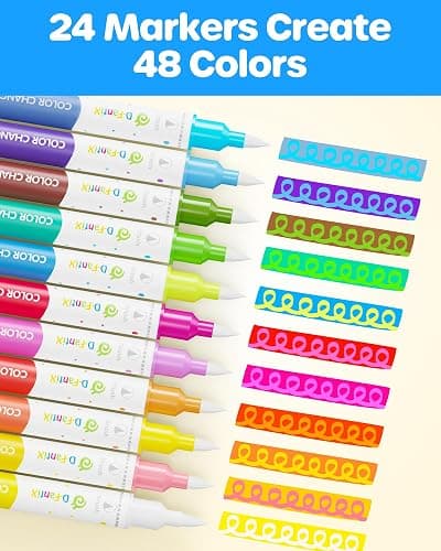 D-FantiX Color Changing Markers for Kids Adults, 24 Pack 48 Colors Dual Tip Magic Drawing Pens Art Supplies, Fun Arts and Crafts Coloring Set, Christmas Stocking Stuffers Gifts for Boys Girls Teens thumbnail 4