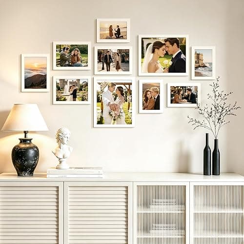 upsimples 10 Pack Picture Frames Collage Wall Decor for Mounting or Tabletop Display, Photo Gallery Frame Set for Family, Multi Sizes Including 8x10, 5x7, 4x6, White | Multi Picture Frames Collage Wall Decor, Gallery Wall Frame Set, Gift For Christmas, Mothers' day, Wedding, Dorm, Living Room thumbnail 2