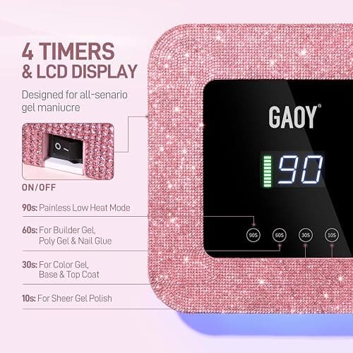 GAOY Cordless UV LED Nail Lamp for Gel Nails, Rechargeable UV Light, Professional Nail Dryer with 4 Timers, Automatic Sensor and Sensitive Mode for Fast Curing, Pink Diamond thumbnail 3
