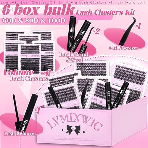 Lash Clusters Kit 1512PCS Volume Lash Extension Kit 60D+80D+100D Eyelash Clusters with 2 Lash Bond and Seal+1 Remover+1 Tweezers Wispy Individual Lashes 8-16MM D Curly Cluster Lashes Bulk Packs thumbnail 2