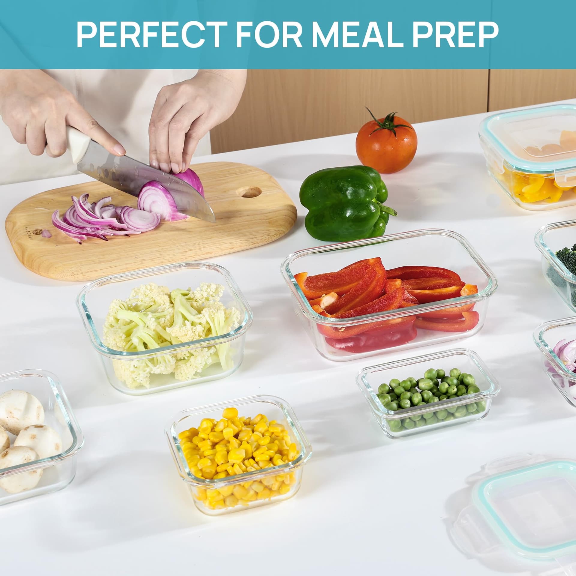 Vtopmart 8 Pack Glass Food Storage Containers with Airtight Lids, Meal Prep Containers, Bento Boxes for Lunch, for Microwave, Oven, Freezer and Dishwasher, BPA Free thumbnail 5