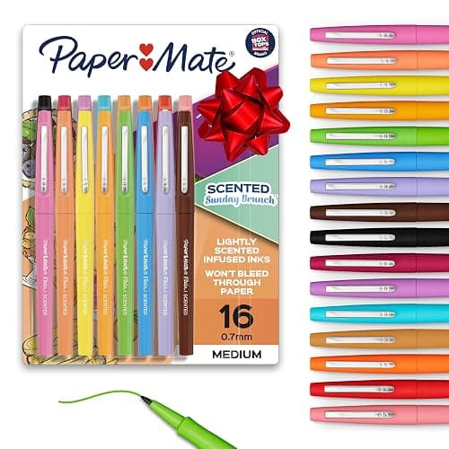 Paper Mate Flair Sunday Brunch Scented Felt Tip Pens, Assorted Colors, Medium Point (0.7mm), 16 Count - For Journaling, Writing, Note-Taking, Fun Teacher Supplies - Image 1