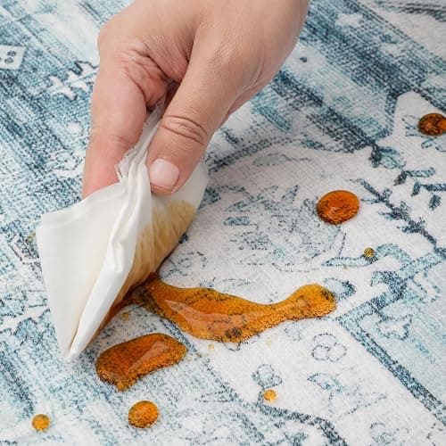 YOFOLY Washable 5x7 Area Rug - Living Room Large Rug Stain Resistant Carpet Vintage Carpet Bedroom Non-Slip Backing Home Decor Floor Decor Mat,Light Blue thumbnail 7
