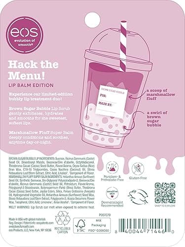 eos Flavor Lab Secret Menu Gift Set - Brown Sugar Boba Lip Scrub Exfoliator & 24H Moisture Super Balm, Limited-Edition Lip Treatment, Nourishing, 2-Pack thumbnail 9