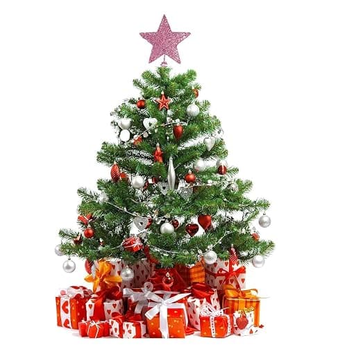 Christmas Tree Star Topper, Xmas Tree Topper Glittered 5 Point Star Treetop for Christmas Tree Ornament Indoor Party Home Decoration (Pink) thumbnail 3