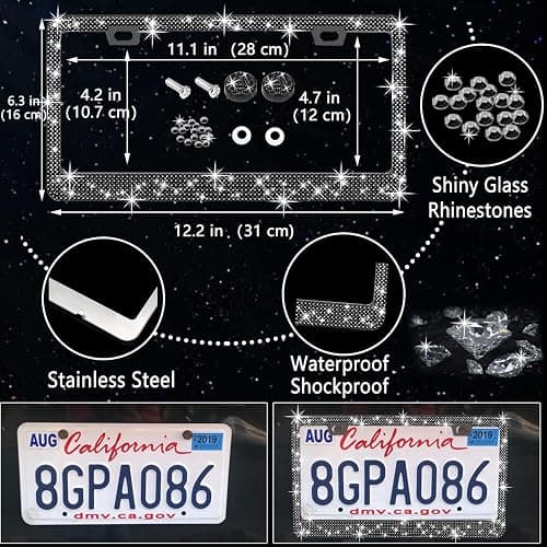 NBTEPEM 27 PCs Black Bling Car Accessories Set for Women, Steering Wheel Covers Universal Fit 15 Inch, Bling License Plate Frame, Bling Phone Holder, Bling Car Coasters (Black Diamond) thumbnail 4